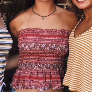 American Eagle Red Smocked Tube Top
